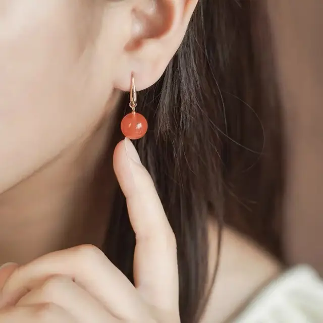 Natural South Red Agate Earrings for Women