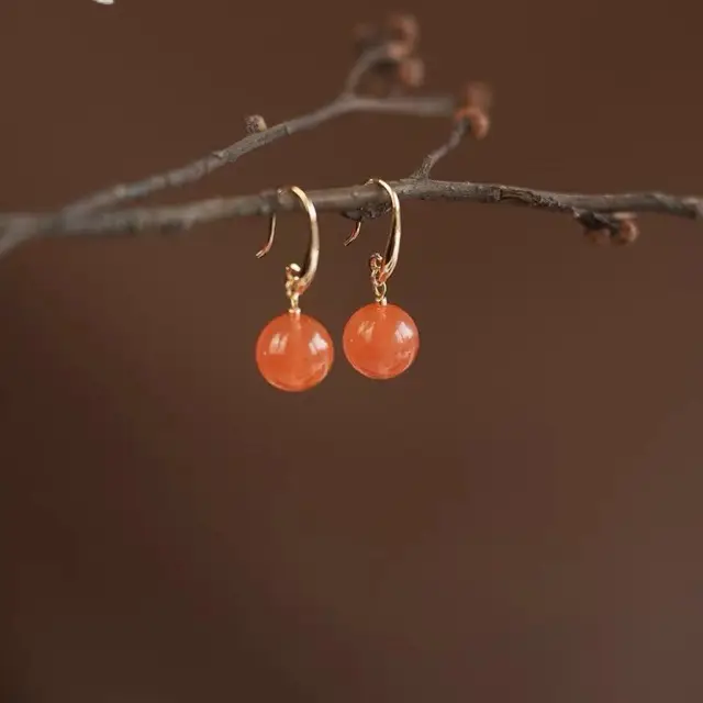 Natural South Red Agate Earrings for Women