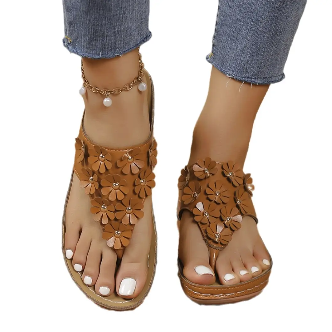 Cross-border plus size wedge slippers flip flops Amazon hot sale summer new European and American fashion flower sandals - Image 6