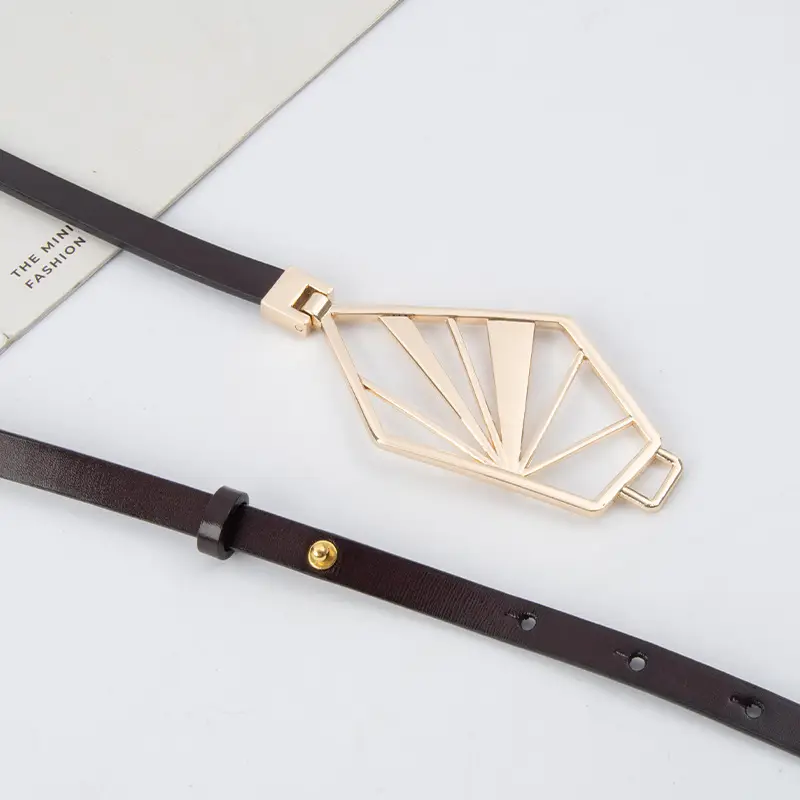 Black Geometric Gold Metal Belt for Women