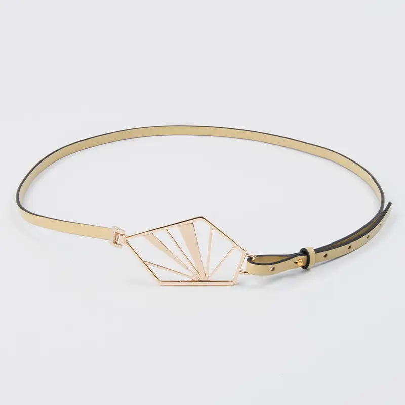 Black Geometric Gold Metal Belt for Women