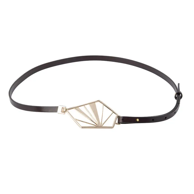 Black Geometric Gold Metal Belt for Women
