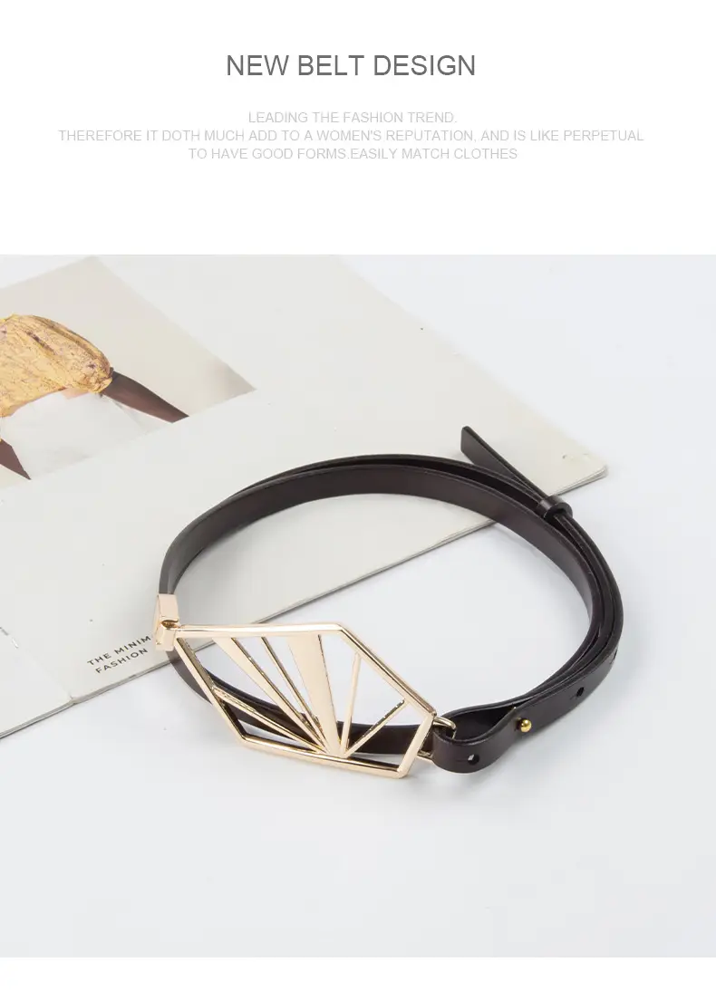 Black Geometric Gold Metal Belt for Women — feature 12