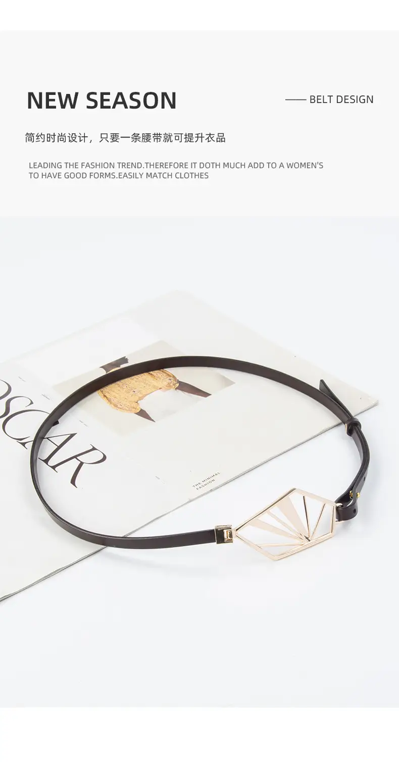 Black Geometric Gold Metal Belt for Women — feature 5