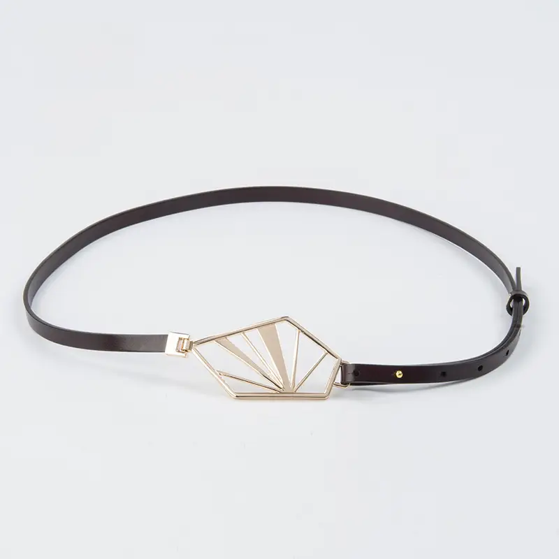 Black Geometric Gold Metal Belt for Women