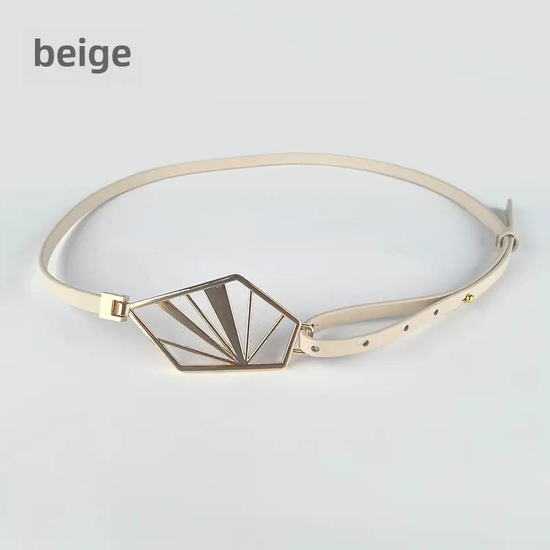 Black Geometric Gold Metal Belt for Women