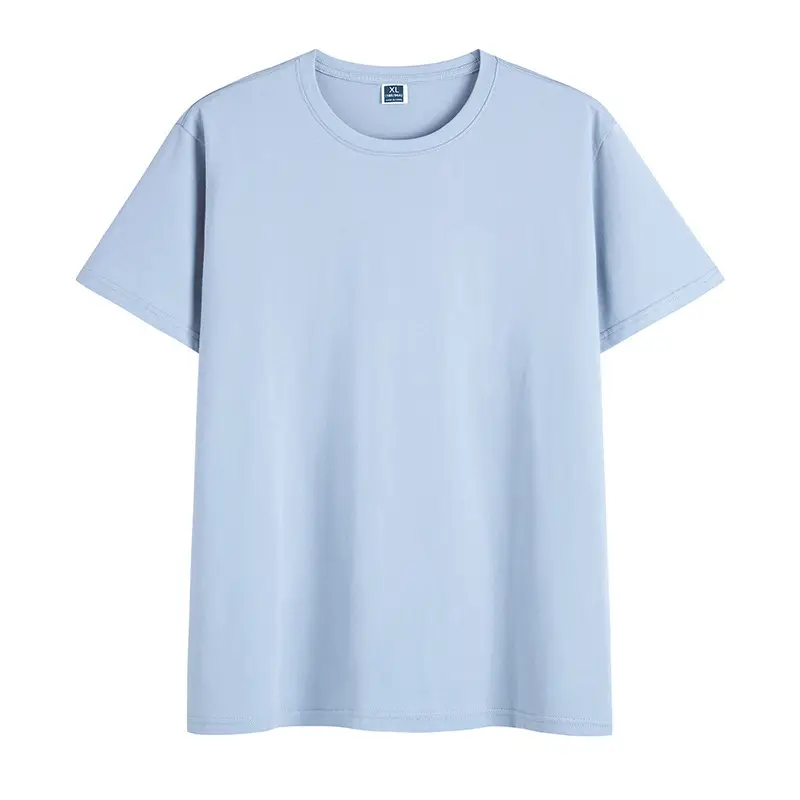 Men 200g Light Blue Round Neck T-Shirt Loose Fit - Image 12