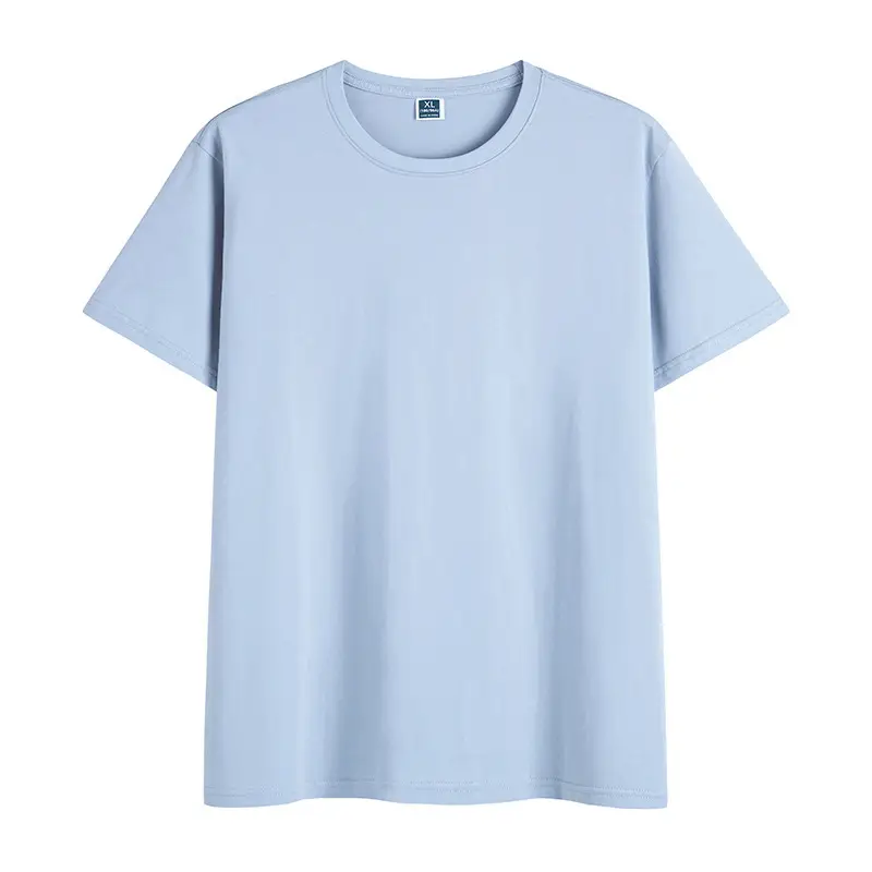 Men 200g Light Blue Round Neck T-Shirt Loose Fit - Image 8