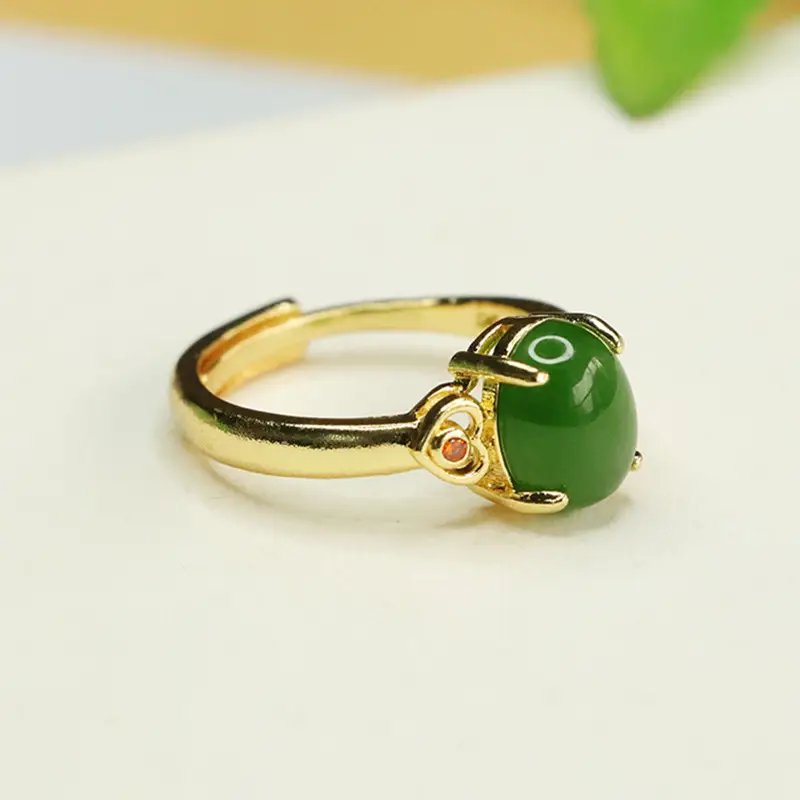Green Jade Jasper Ring for Women Gold Plated - Image 2