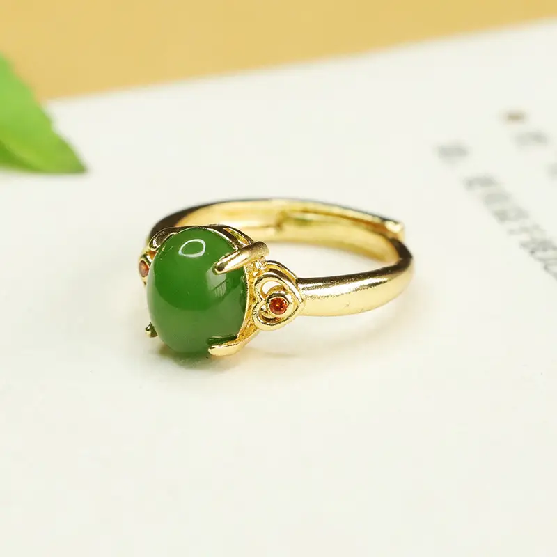 Green Jade Jasper Ring for Women Gold Plated - Image 3