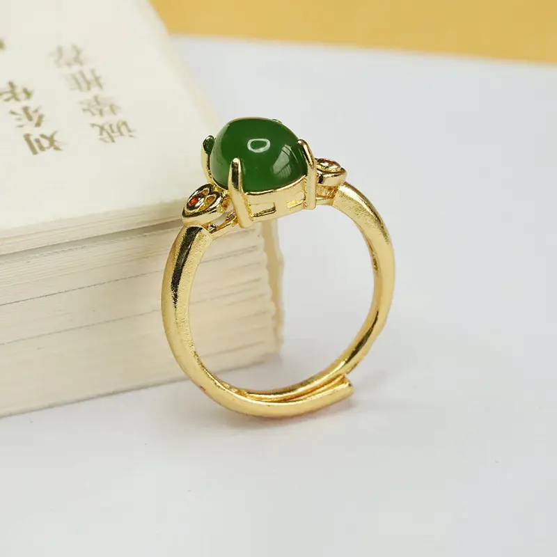 Green Jade Jasper Ring for Women Gold Plated - Image 4