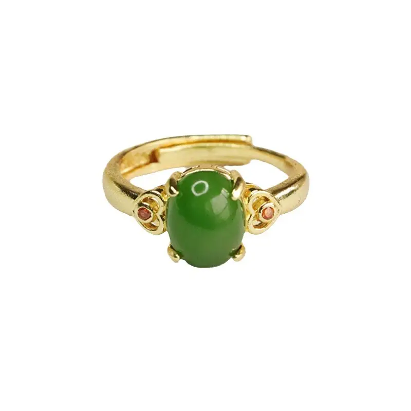 Green Jade Jasper Ring for Women Gold Plated - Image 5