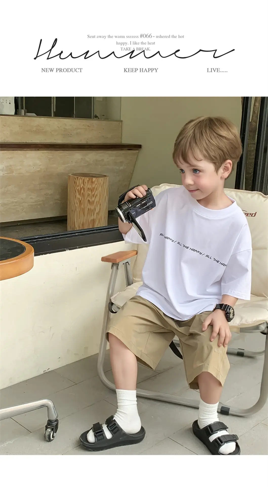 2024 Boys White Round Neck T-Shirt Summer Top — feature 13