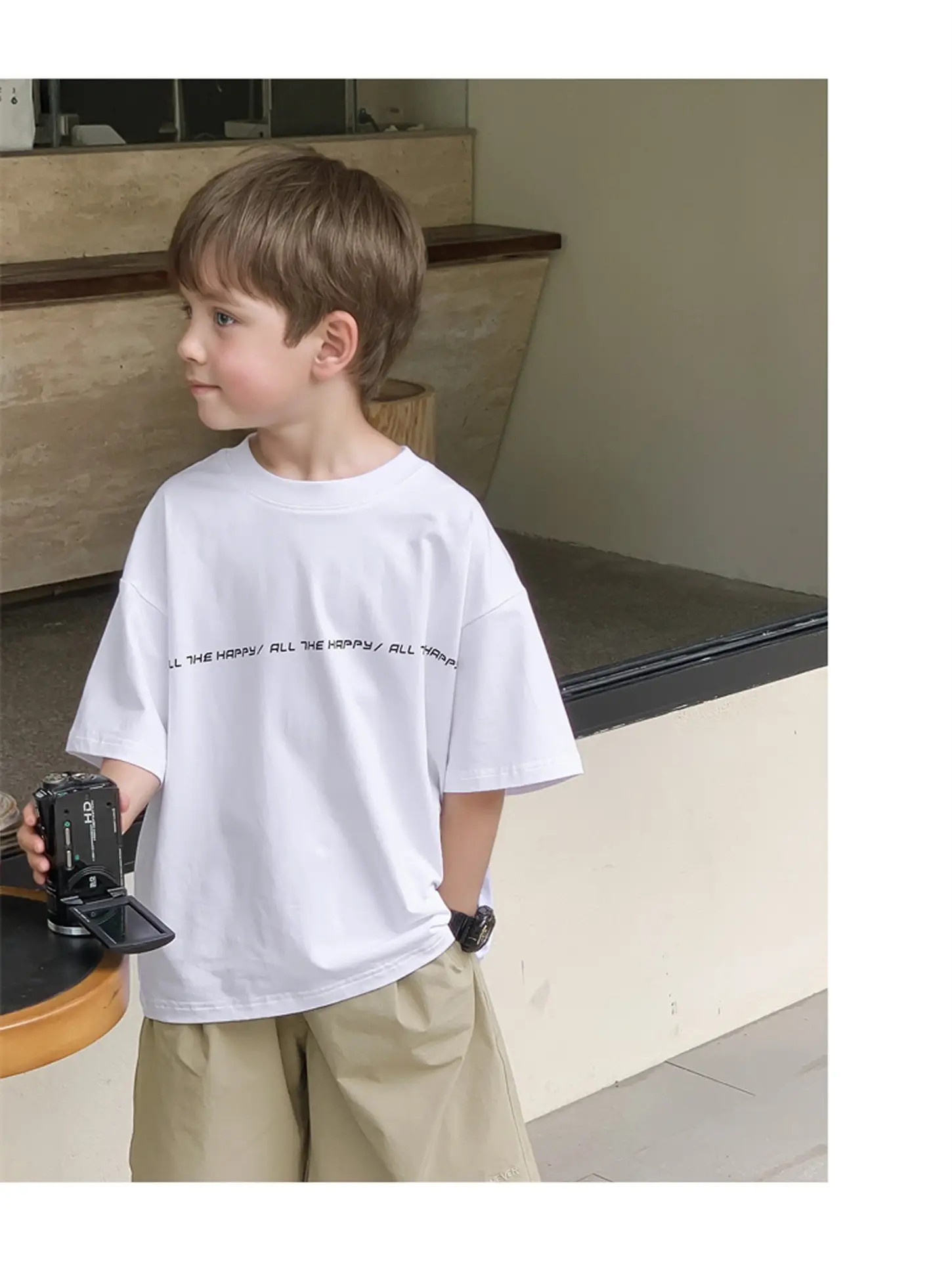 2024 Boys White Round Neck T-Shirt Summer Top — feature 30