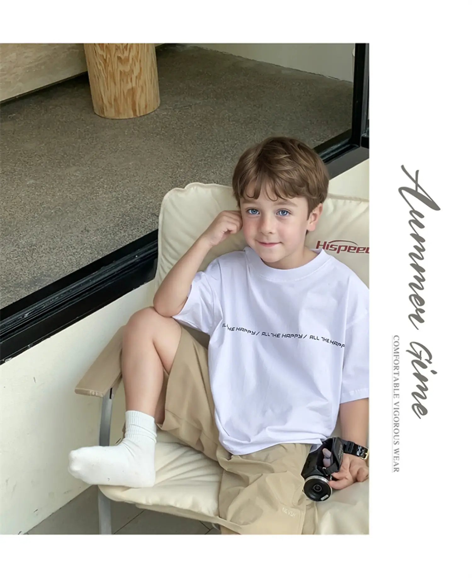 2024 Boys White Round Neck T-Shirt Summer Top — feature 33