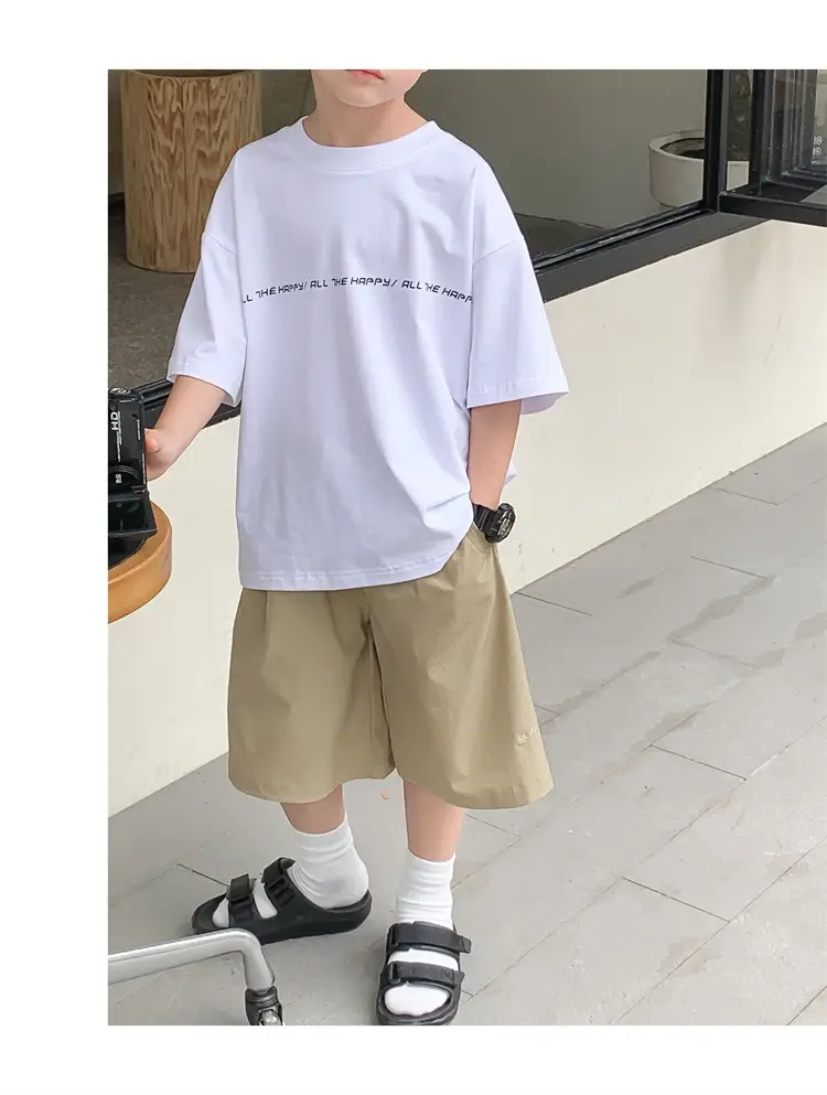 2024 Boys White Round Neck T-Shirt Summer Top — feature 35