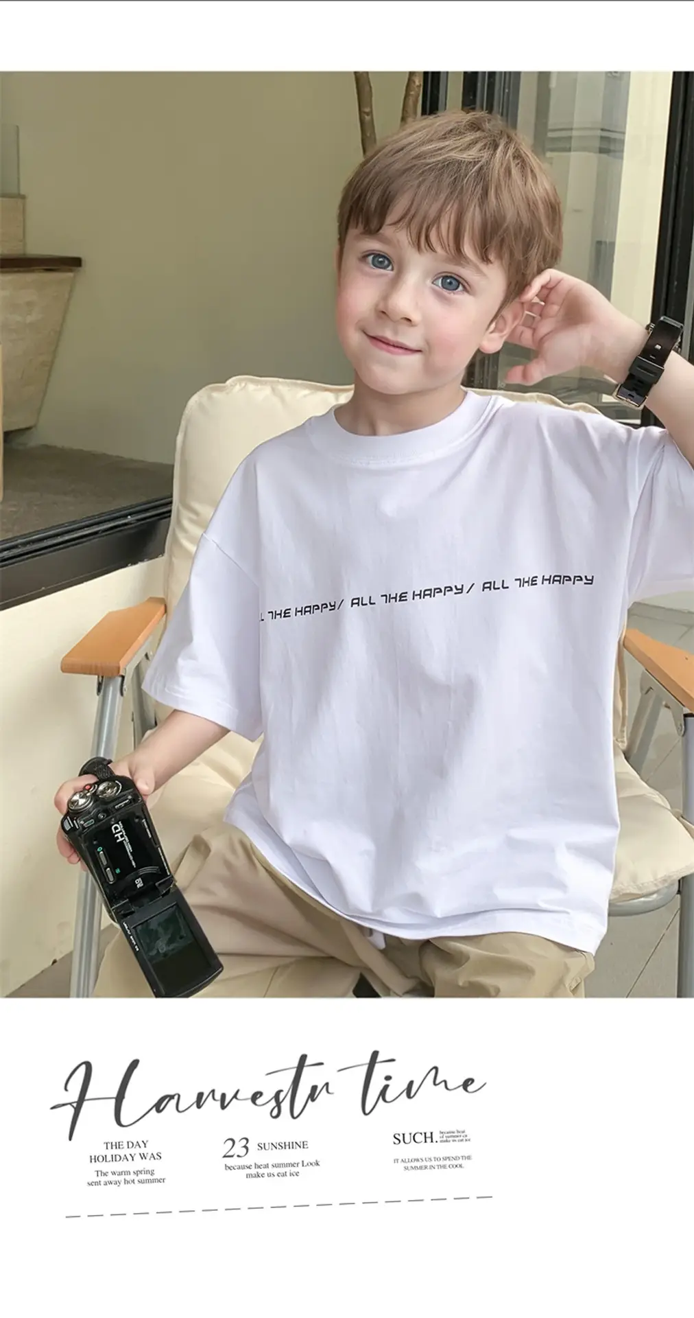 2024 Boys White Round Neck T-Shirt Summer Top — feature 36