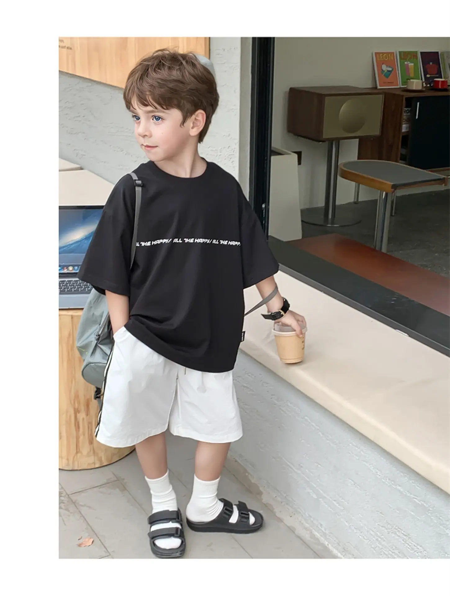 2024 Boys White Round Neck T-Shirt Summer Top — feature 49