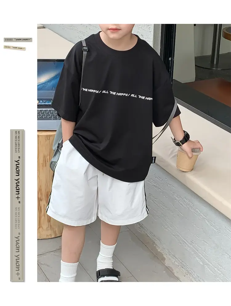 2024 Boys White Round Neck T-Shirt Summer Top — feature 50