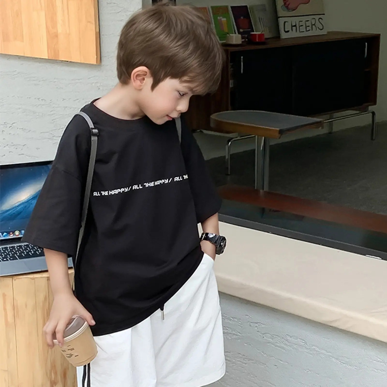 2024 Boys White Round Neck T-Shirt Summer Top - Image 2