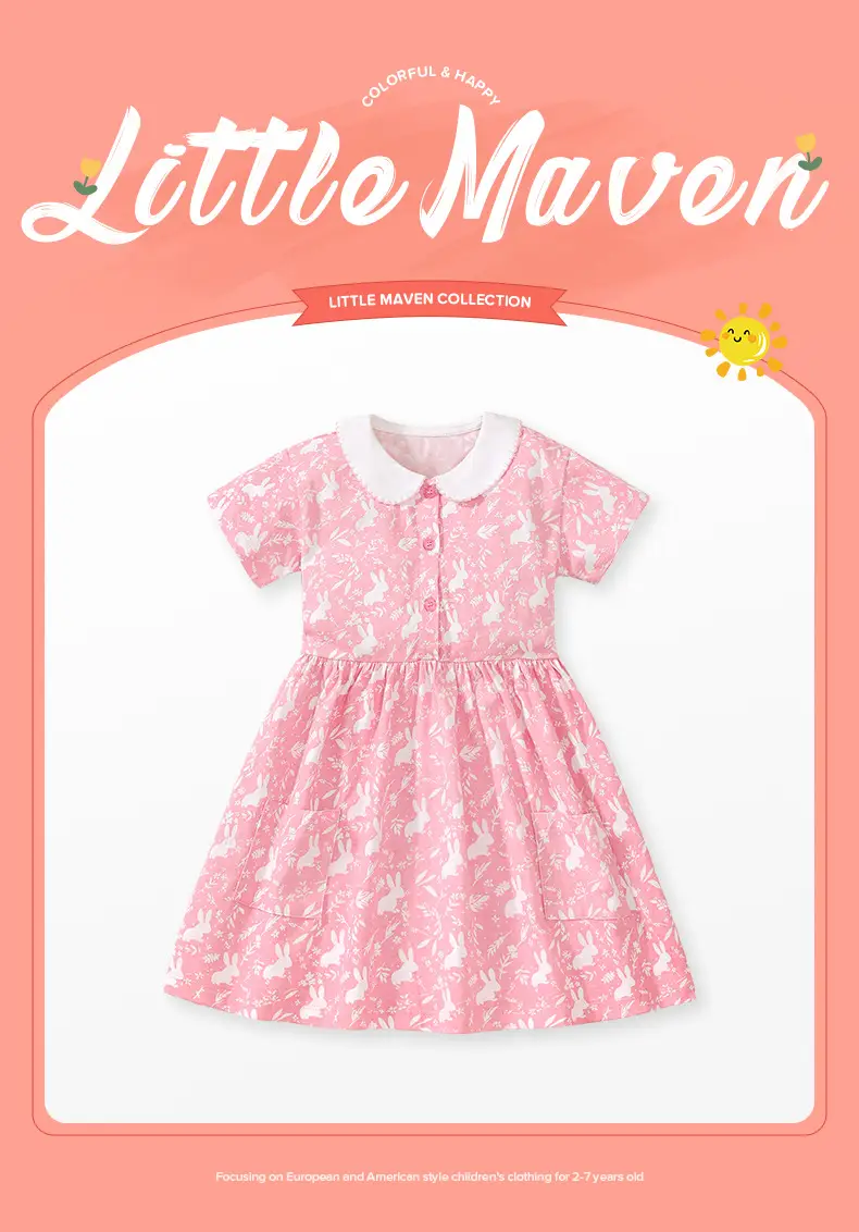 Little Maven Girls Dress Pink 2024 Summer Doll — feature 2