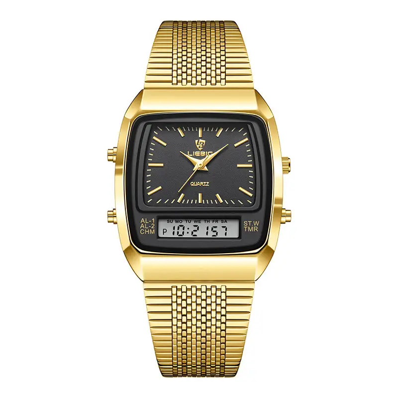 Gold Mesh Watch for Men with Digital Display - Image 9