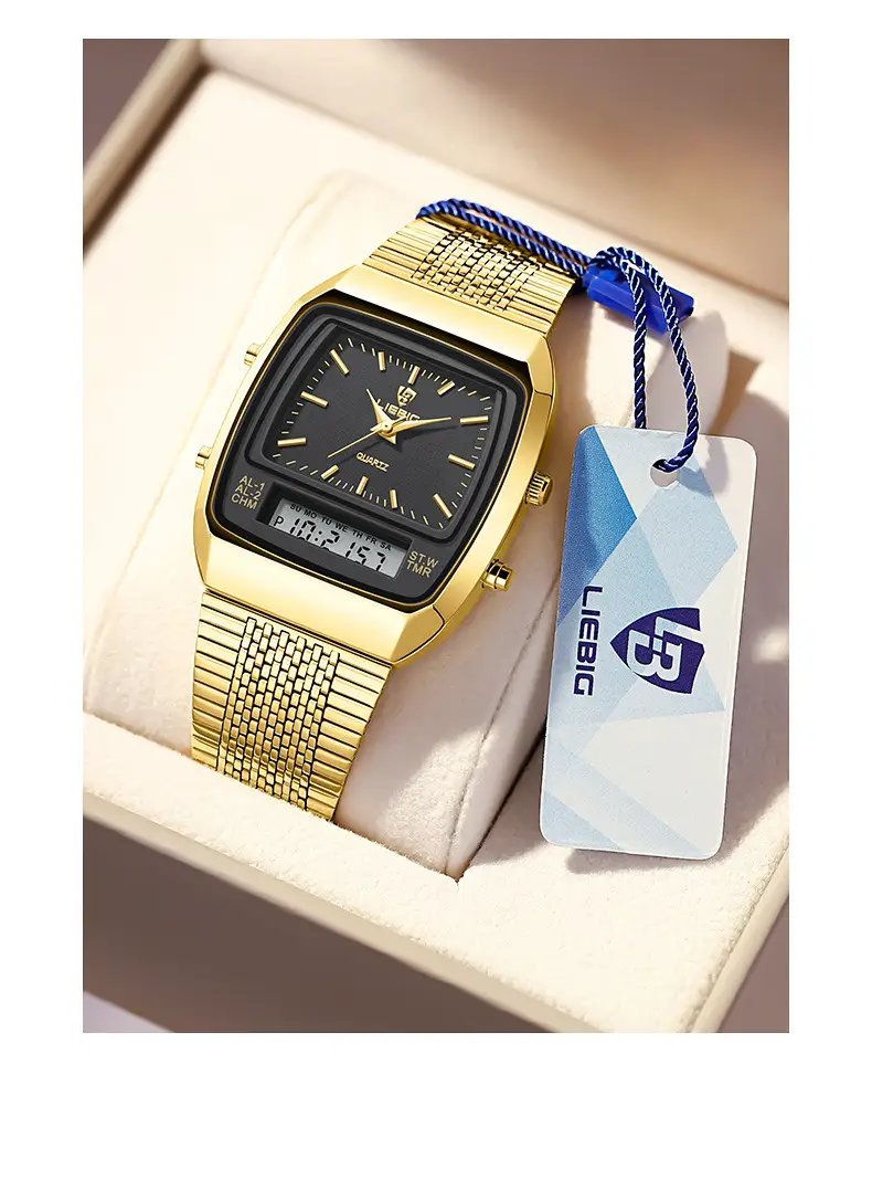 Gold Mesh Watch for Men with Digital Display — feature 18
