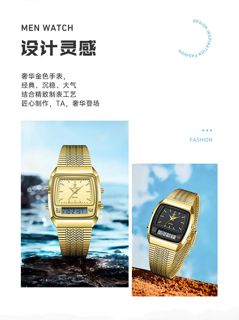 Gold Mesh Watch for Men with Digital Display — feature 5
