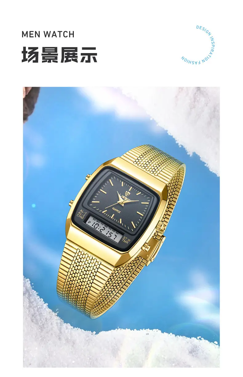 Gold Mesh Watch for Men with Digital Display — feature 8