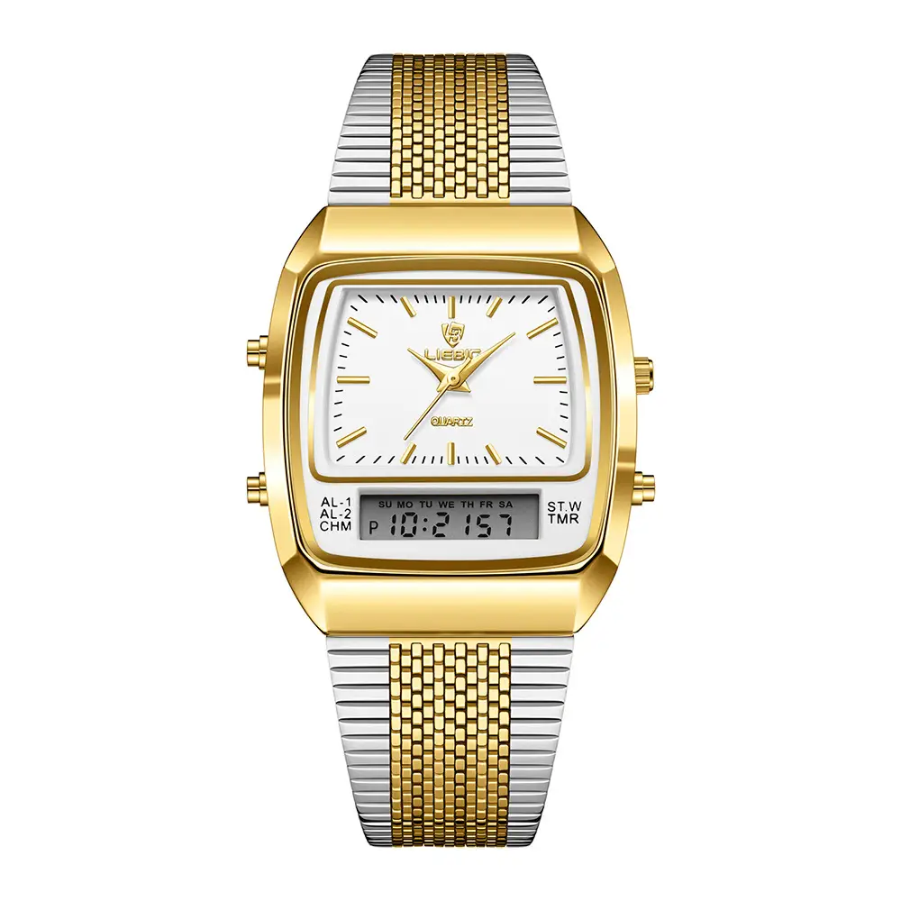 Gold Mesh Watch for Men with Digital Display - Image 3