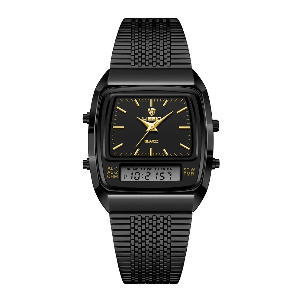 Gold Mesh Watch for Men with Digital Display - Image 4
