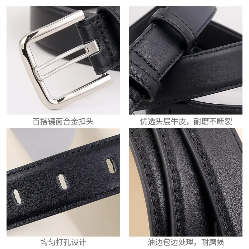 Women Cowhide Belt Black Buckle Adjustable - Image 6