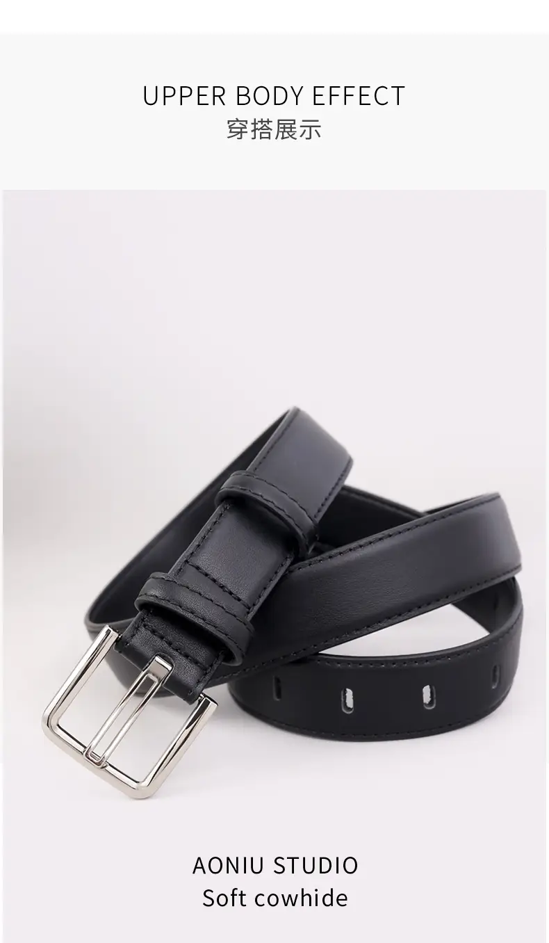 Women Cowhide Belt Black Buckle Adjustable — feature 11