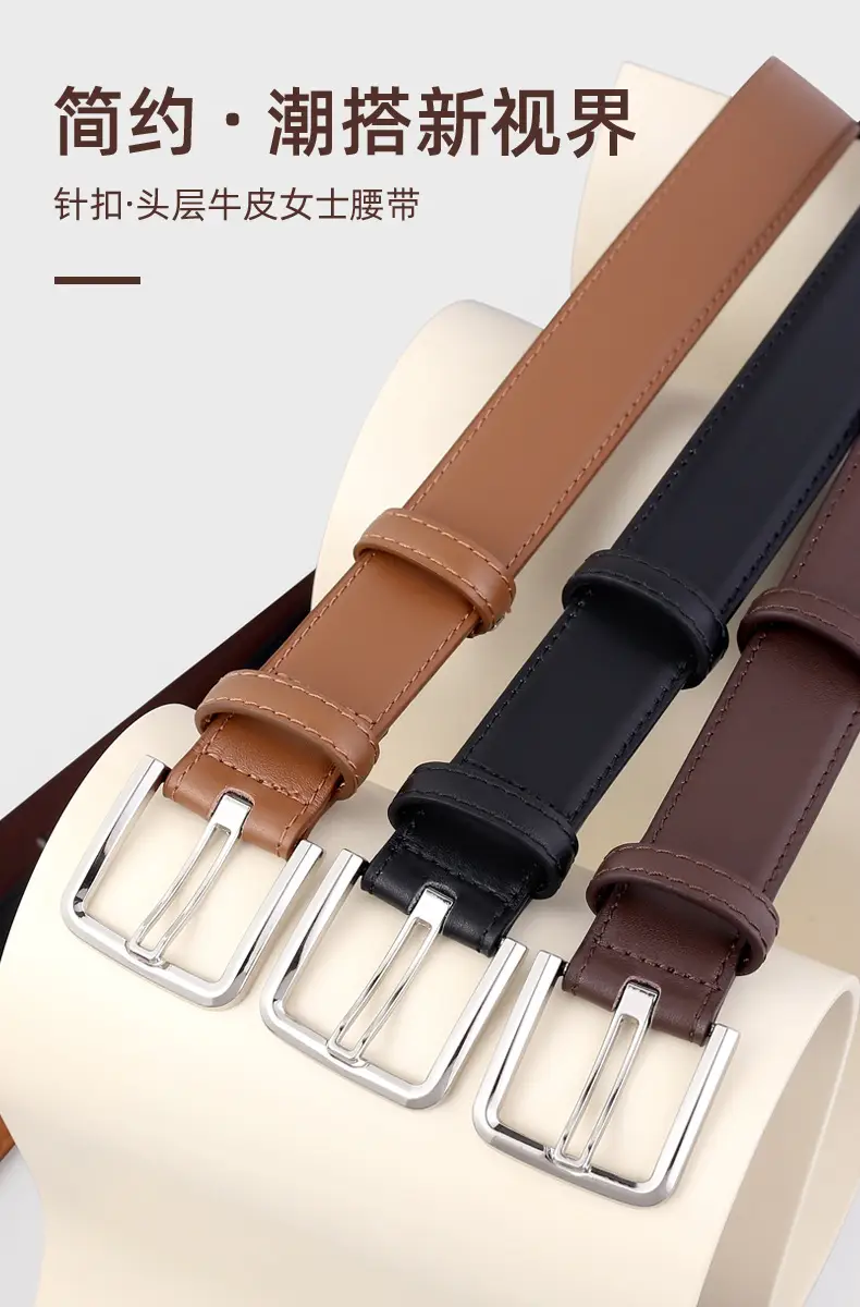 Women Cowhide Belt Black Buckle Adjustable — feature 4