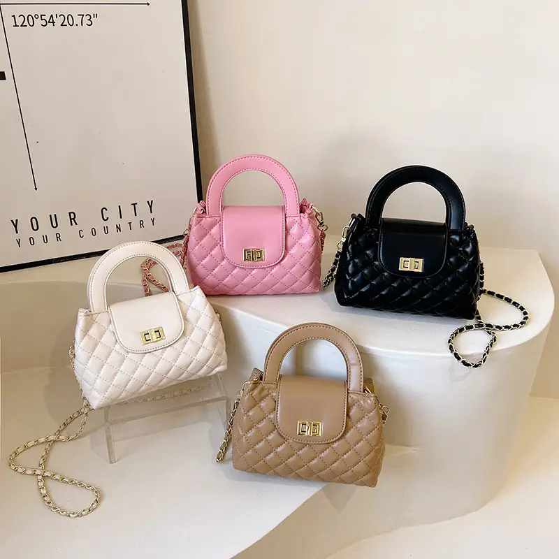 Black Embroidered Rhombus Chain Bag for Women - Image 5