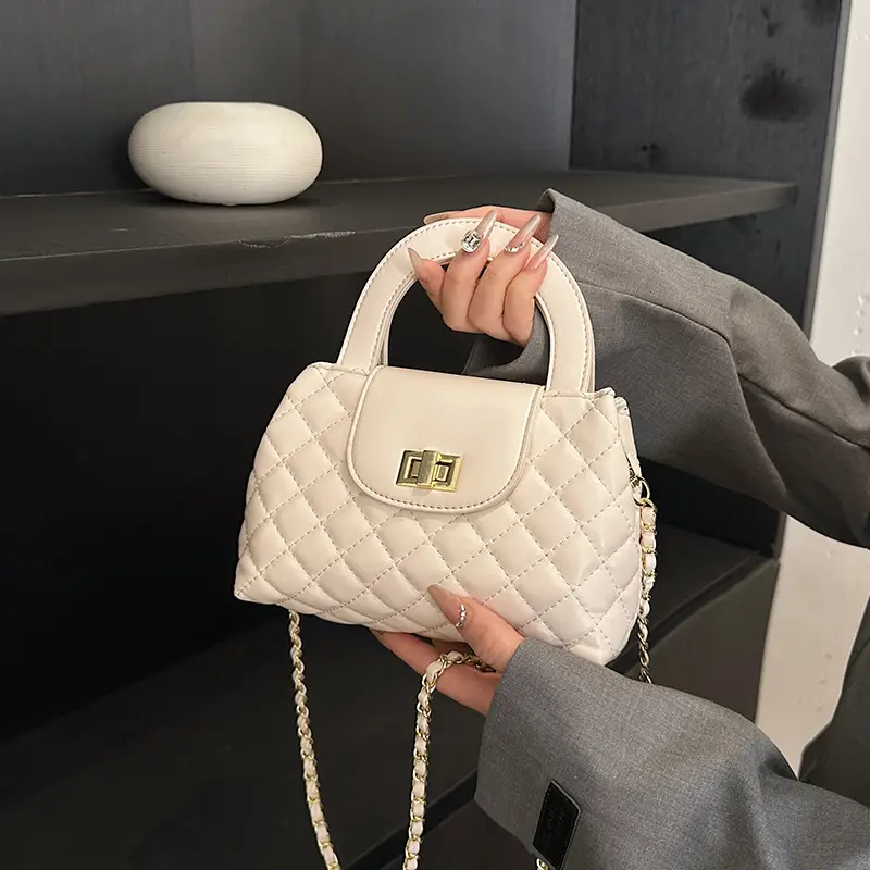 Black Embroidered Rhombus Chain Bag for Women - Image 7