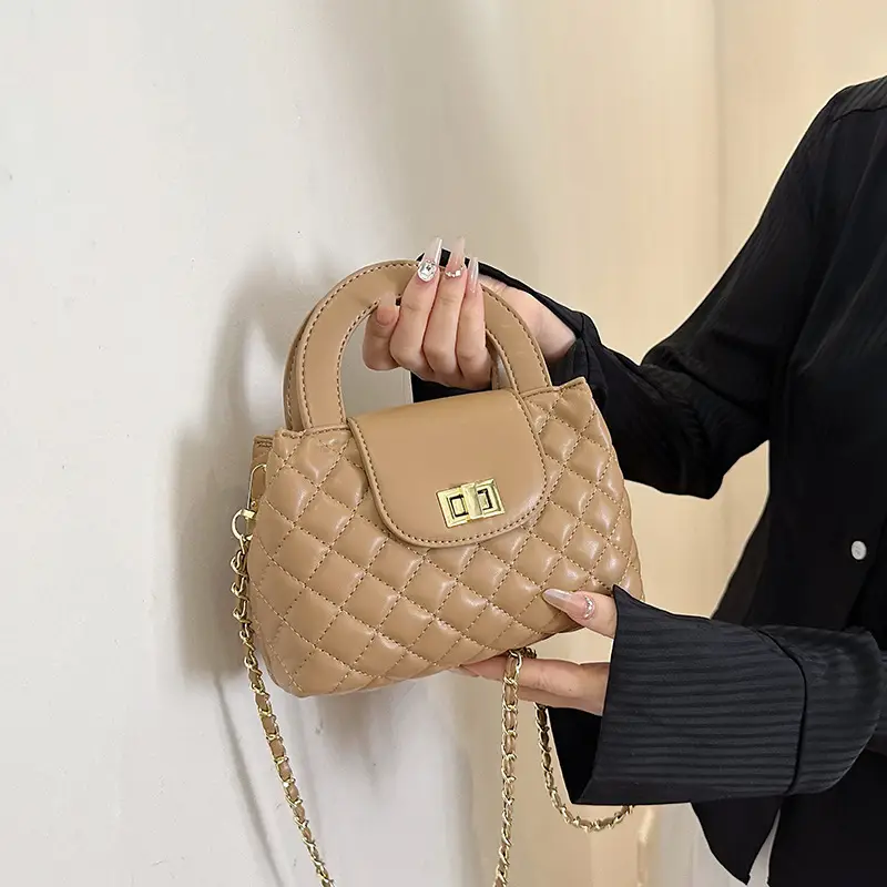 Black Embroidered Rhombus Chain Bag for Women - Image 8