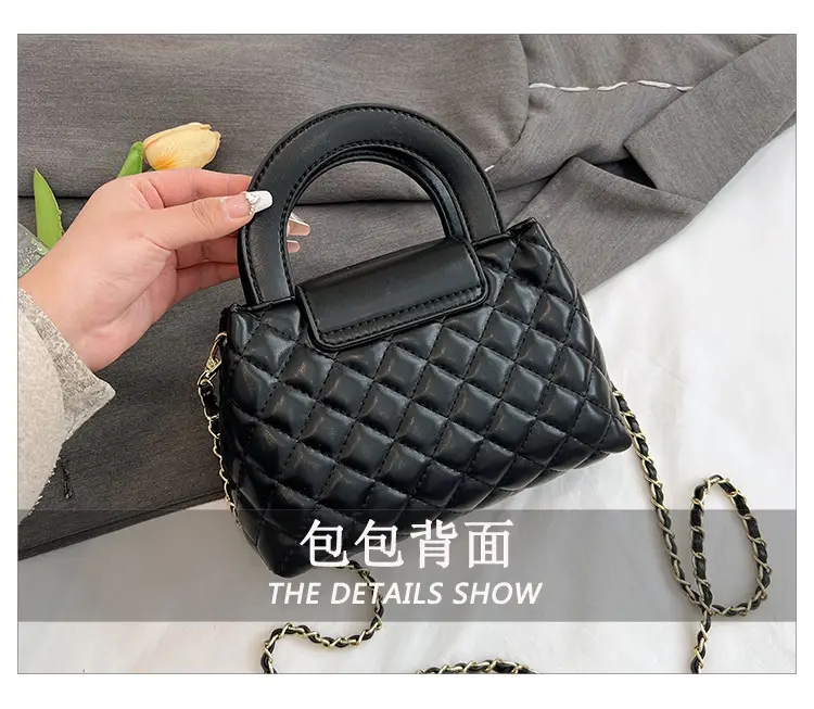 Black Embroidered Rhombus Chain Bag for Women — feature 10