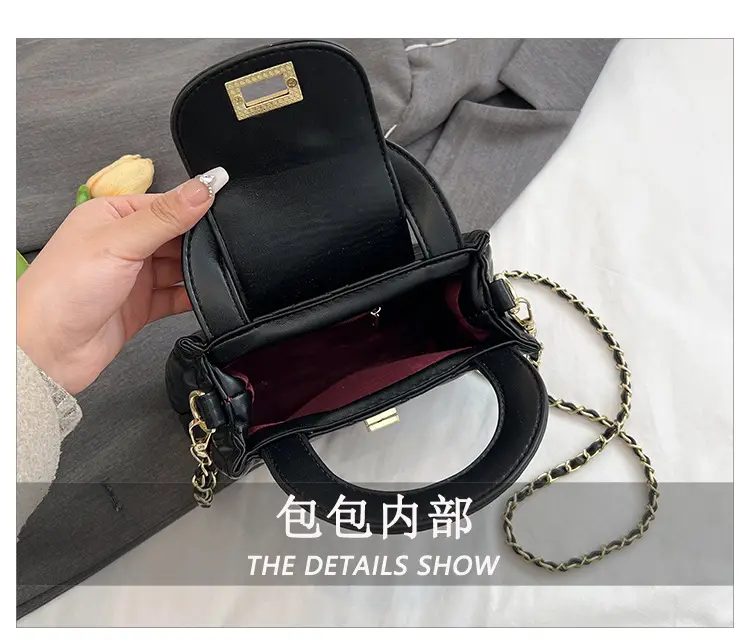 Black Embroidered Rhombus Chain Bag for Women — feature 11