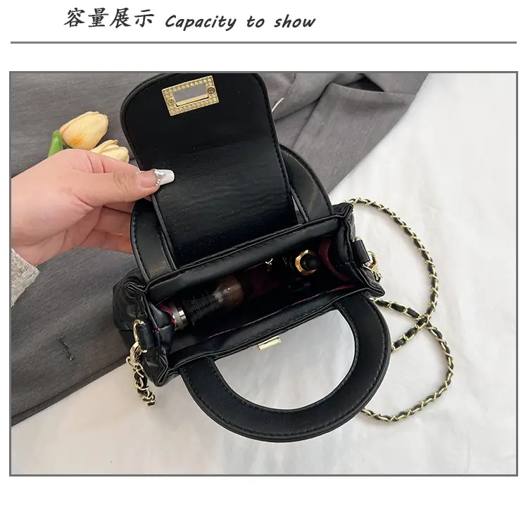 Black Embroidered Rhombus Chain Bag for Women — feature 12