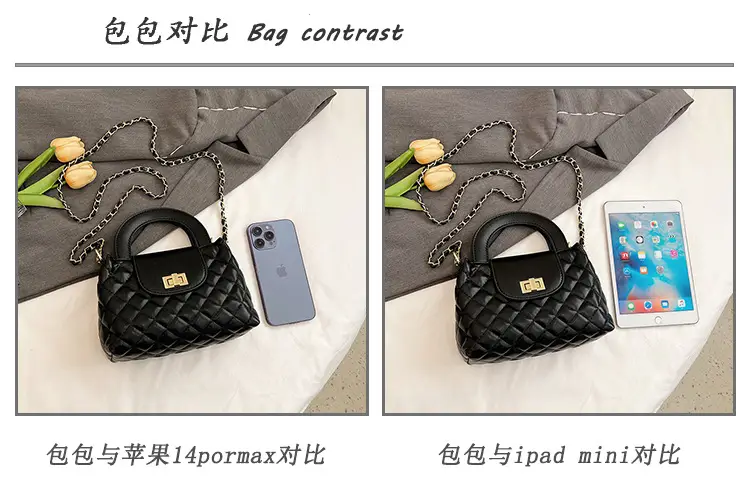 Black Embroidered Rhombus Chain Bag for Women — feature 13