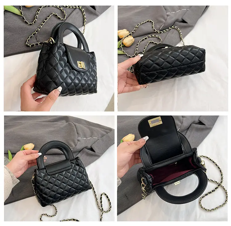 Black Embroidered Rhombus Chain Bag for Women — feature 15