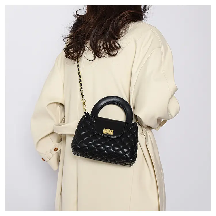 Black Embroidered Rhombus Chain Bag for Women — feature 18