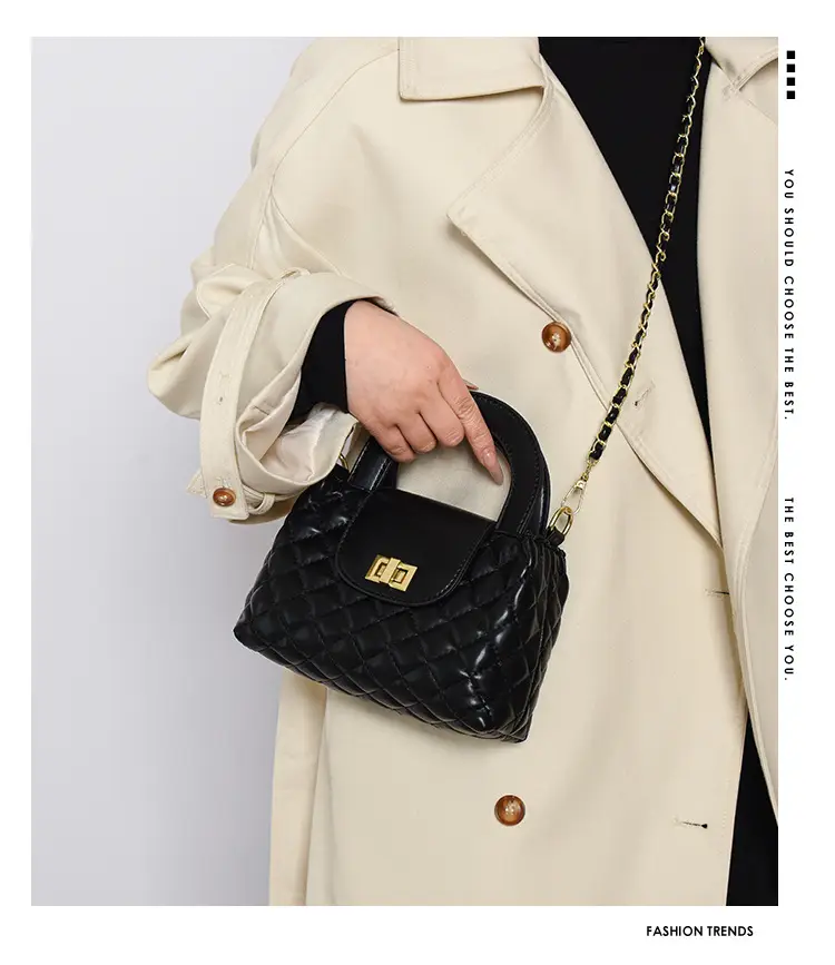 Black Embroidered Rhombus Chain Bag for Women — feature 2