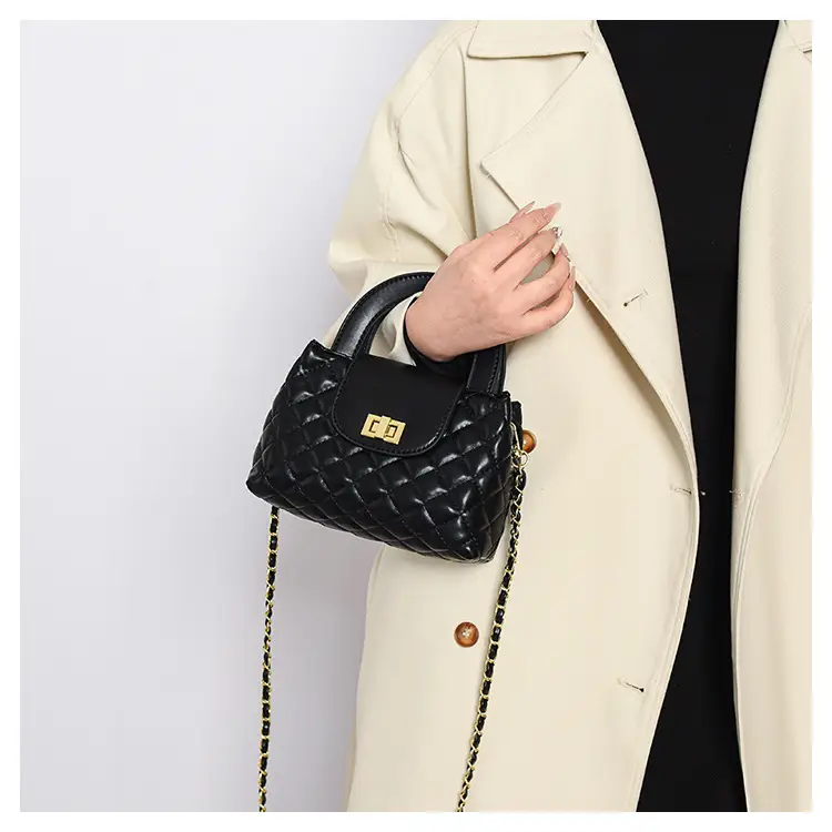 Black Embroidered Rhombus Chain Bag for Women — feature 29
