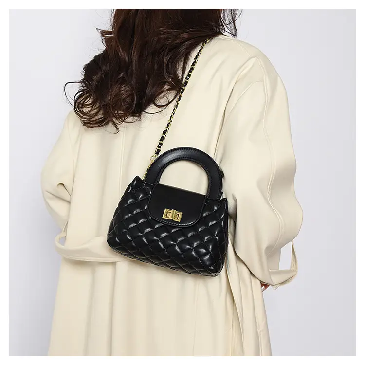 Black Embroidered Rhombus Chain Bag for Women — feature 30