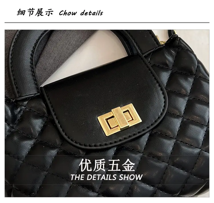 Black Embroidered Rhombus Chain Bag for Women — feature 5