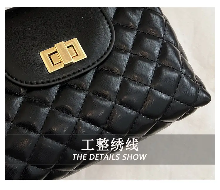 Black Embroidered Rhombus Chain Bag for Women — feature 6