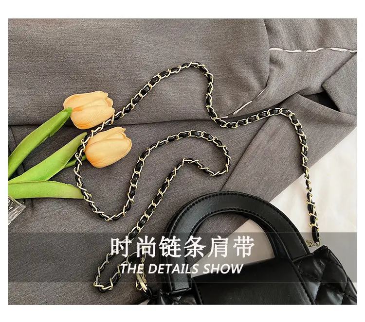 Black Embroidered Rhombus Chain Bag for Women — feature 7