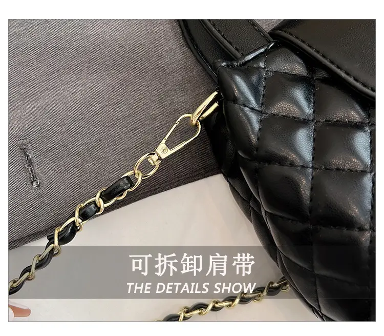 Black Embroidered Rhombus Chain Bag for Women — feature 8